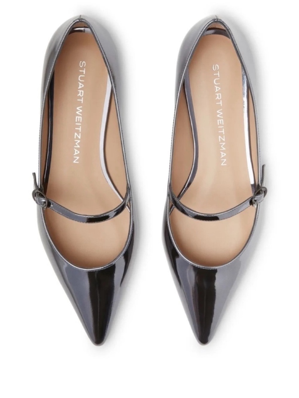 Stuart Weitzman Emilia Mary Janes Cool Gray Specchio Flats